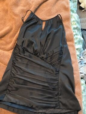 Express Black Satin Ruched Spaghetti-Strap Blouse